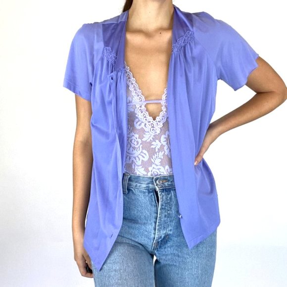 Vintage Periwinkle Button Down Blouse Boho - Picture 7 of 12